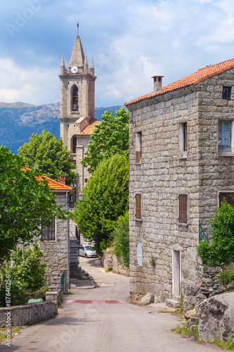 Typical Corsican village street landscape photo