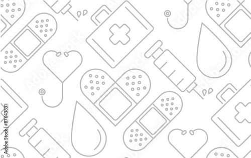 minimal flat line style medical conceptual seamless pattern background vector