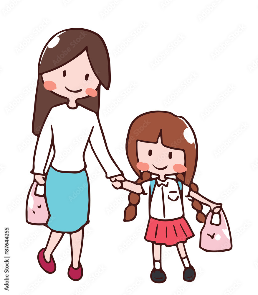 Mother and her young child, handdrawing illustration vector Mother and her young child, handdrawing illustration vector