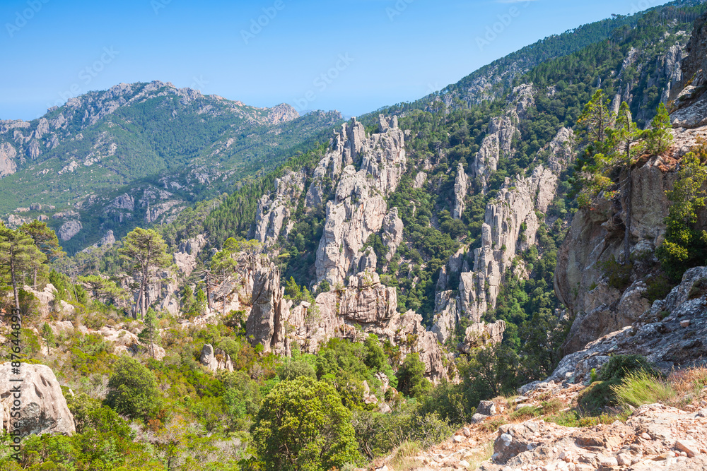 Corsica island, landscape with rocky mountains