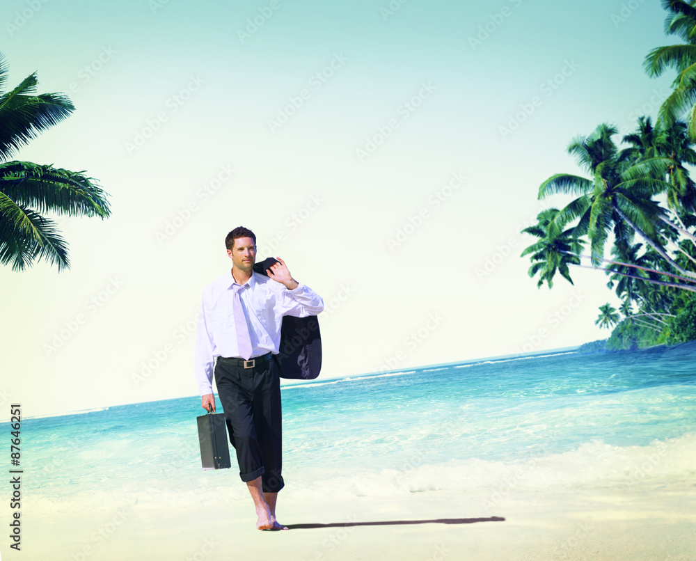 Businessman Relaxation Travel Beach Vacations Concept Businessman Relaxation Travel Beach Vacations Concept