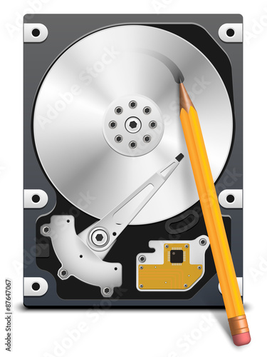 Pencil writes information on the HDD, vector