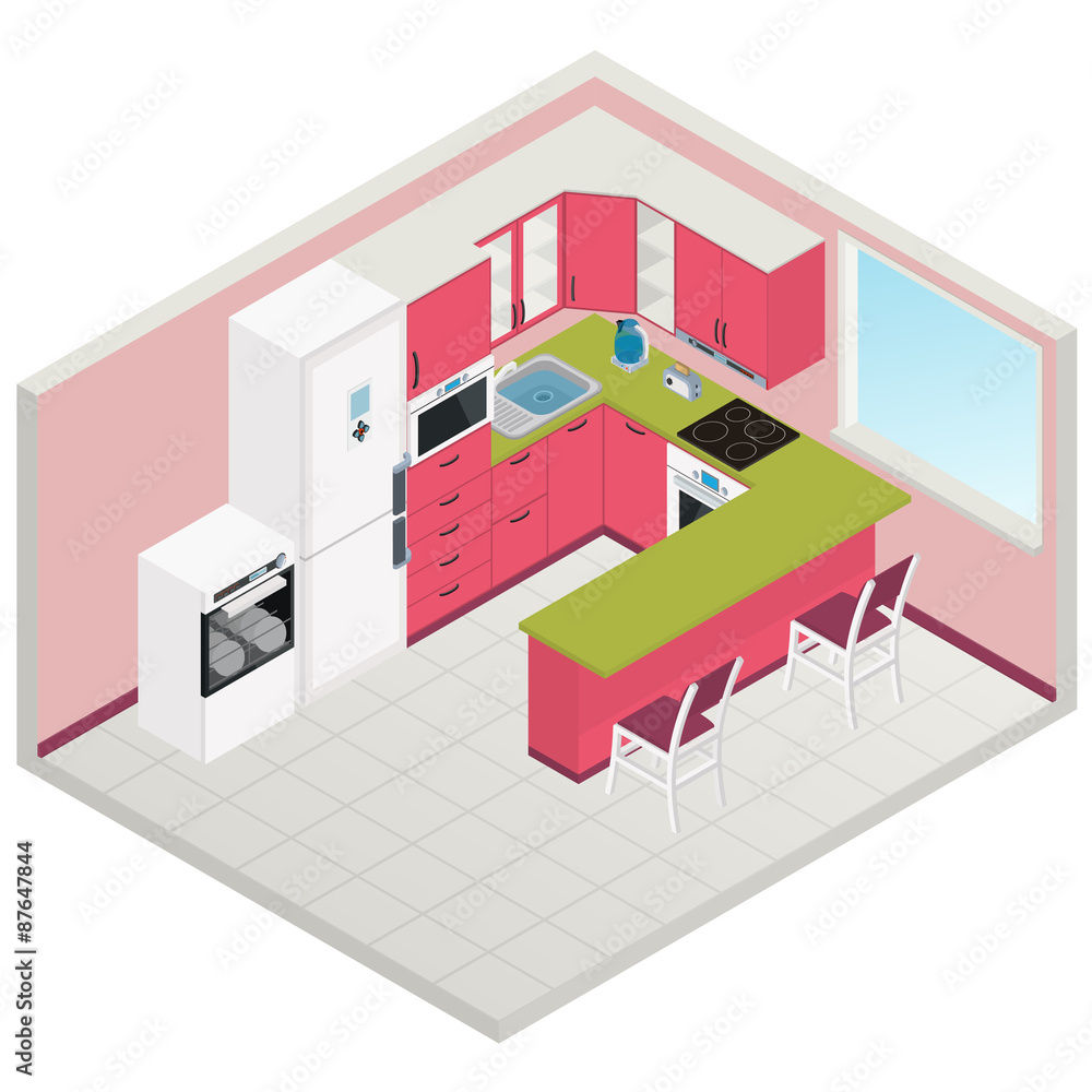 Vector isometric kitchen interior