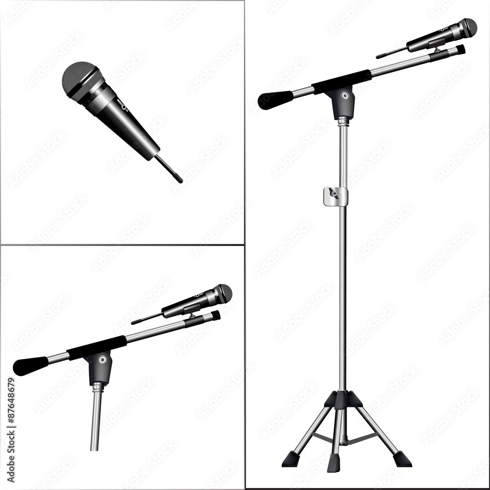 vector illustration of a microphone on a tripod in the three planes