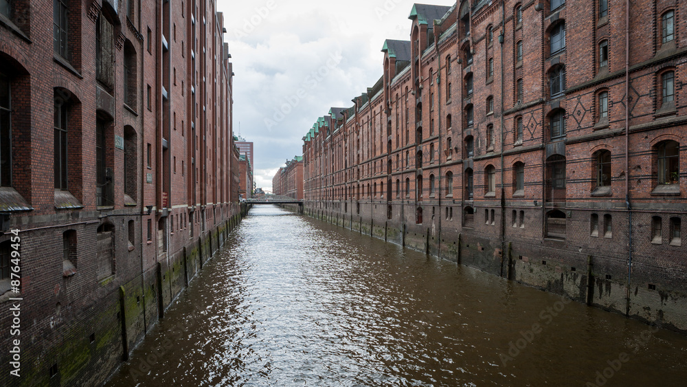 Hamburg Docks, Germany. Typical red brick architecture as found around the harbor and docs of Hamburg, Germany.