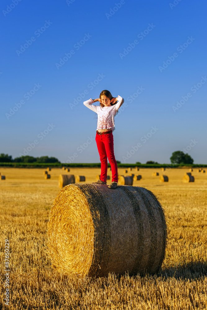 Teenage girl with long hair posing in summer field, countryside Teenage girl with long hair posing in summer field, countryside