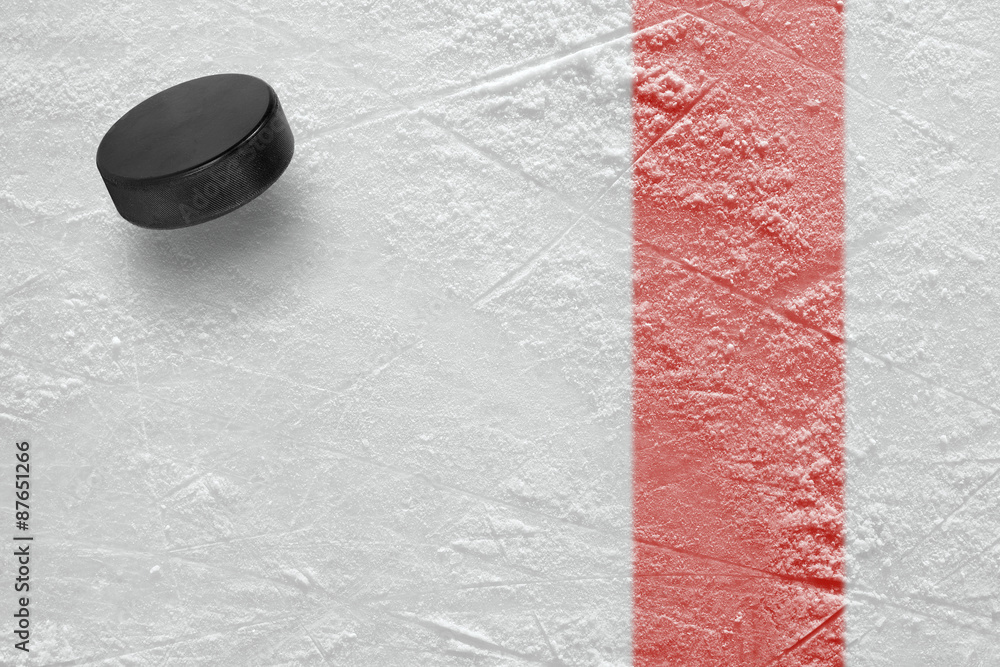 Fototapeta premium The red line and the puck hockey
