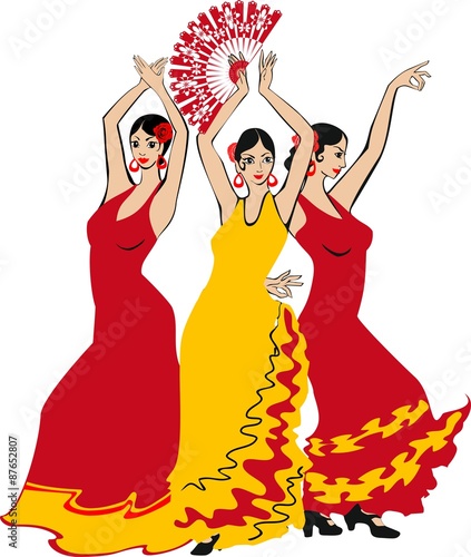 Flamenco dancer over Spanish Flag Background