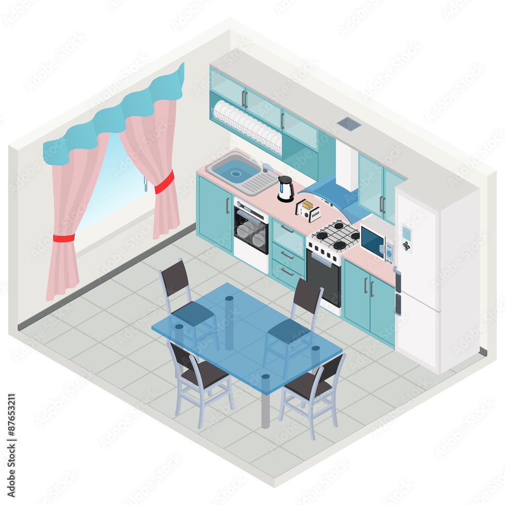 Vector isometric kitchen interior Vector isometric kitchen interior