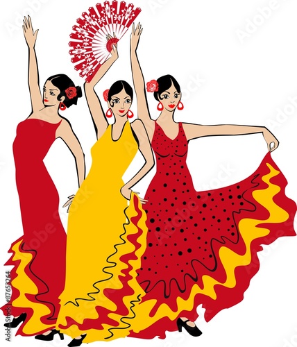 Flamenco dancer over Spanish Flag Background