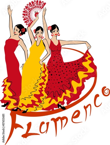 Flamenco dancer over Spanish Flag Background