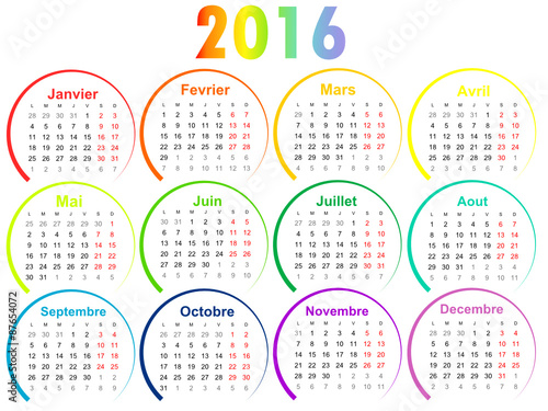 Calendrier 2016 arc en ciel
