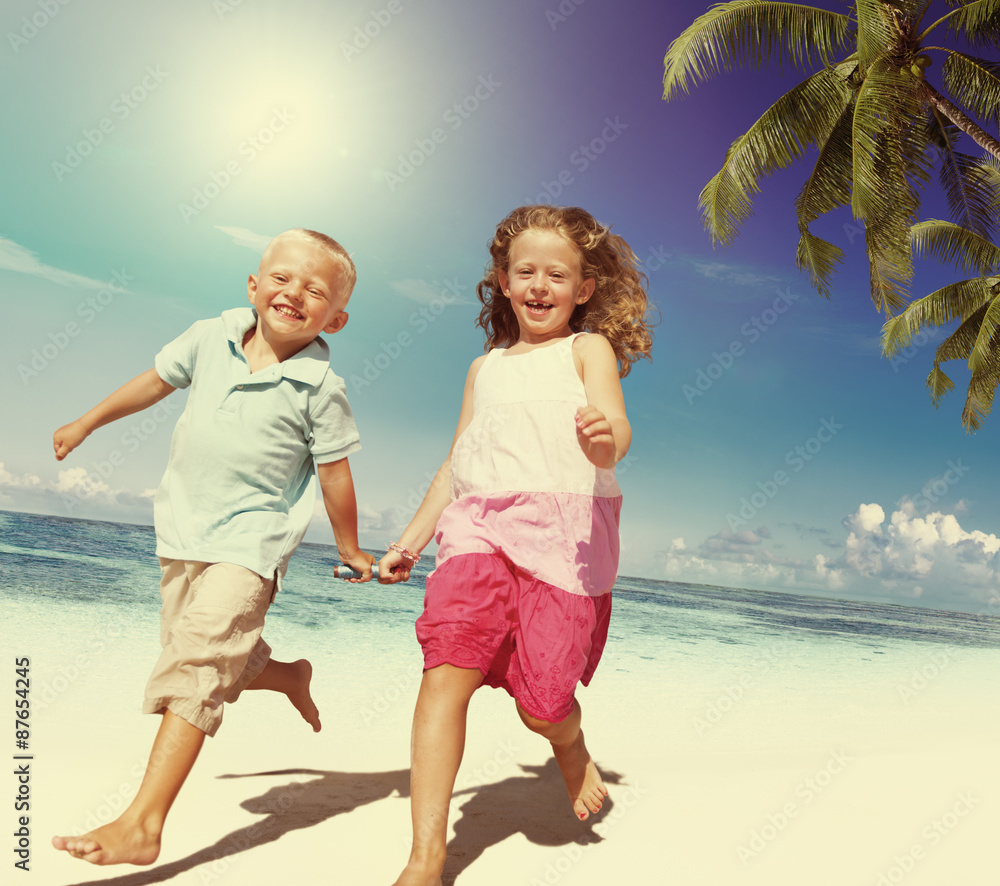 Brother Sister Beach Bonding Holiday Travel Concept