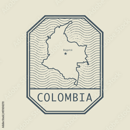 Stamp with the name and map of Colombia