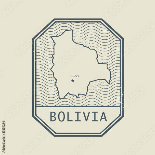 Stamp with the name and map of Bolivia