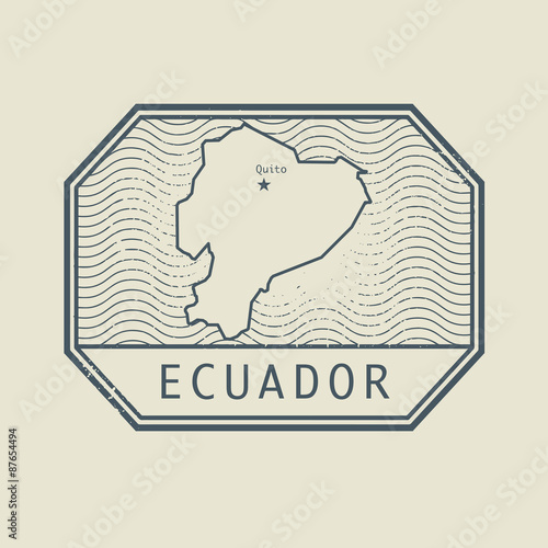 Stamp with the name and map of Ecuador