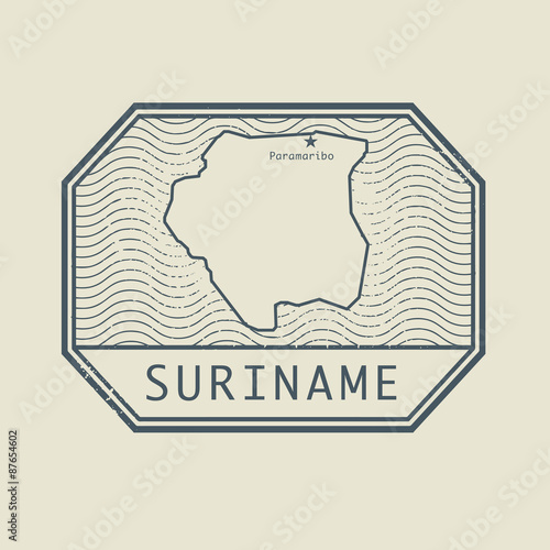 Stamp with the name and map of Suriname