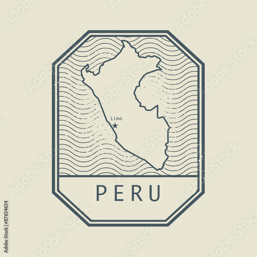 Stamp with the name and map of Peru