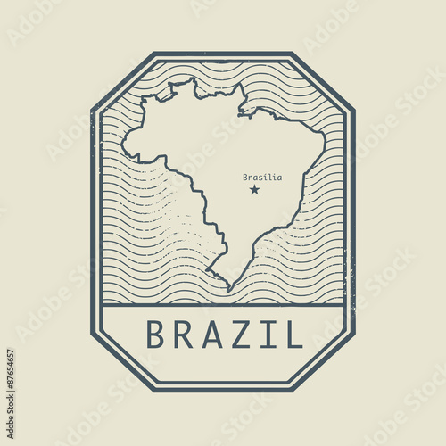 Stamp with the name and map of Brazil