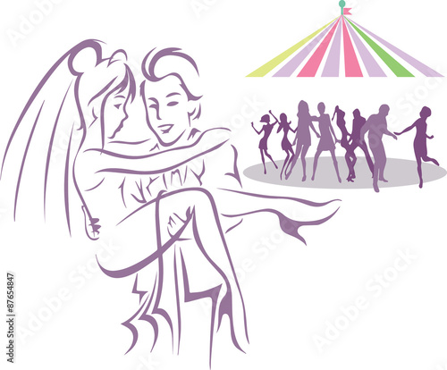 Vector illustration of groom carrying bride