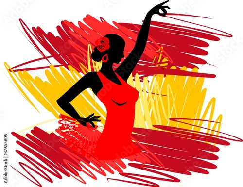Flamenco dancer over Spanish Flag Background