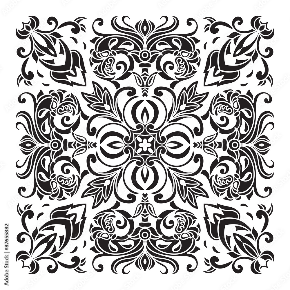 Hand drawing decorative tile pattern. Italian majolica style