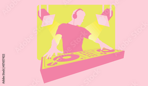 Silhouette of a DJ with headphones mixing at turntable