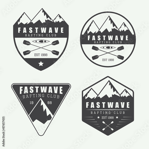 Set if vintage rafting logo, labels and badges