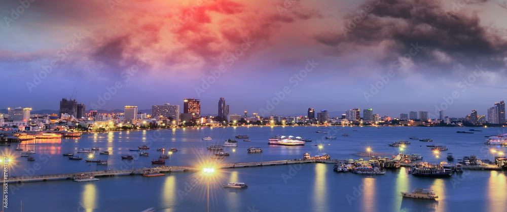 Pattaya City and Sea in Twilight, Thailand