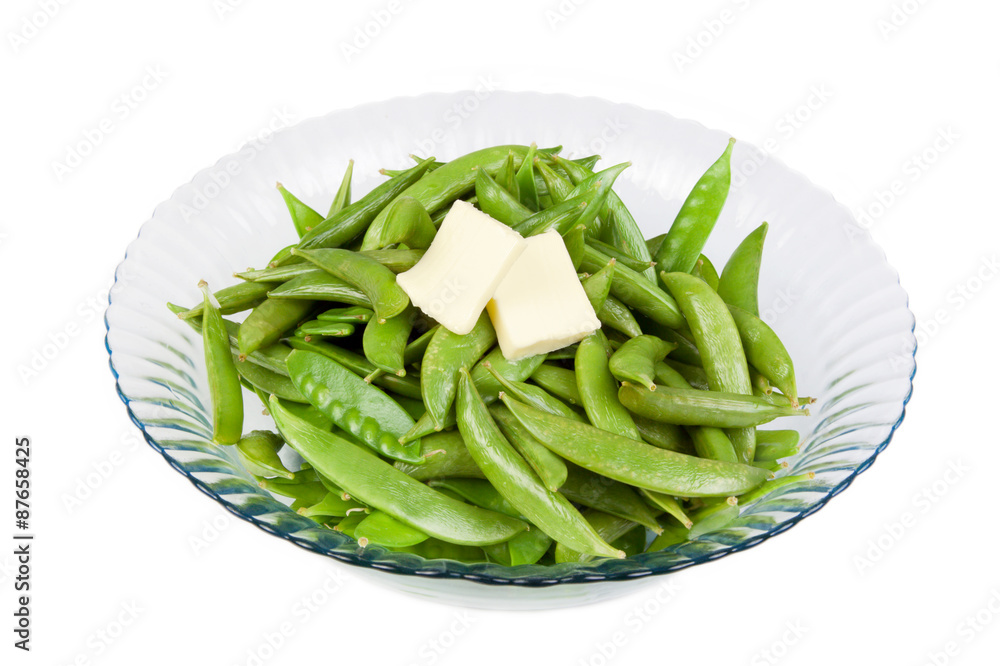 Snow Peas and Butter – Steamed snow peas with butter on top. Snow Peas and Butter – Steamed snow peas with butter on top.