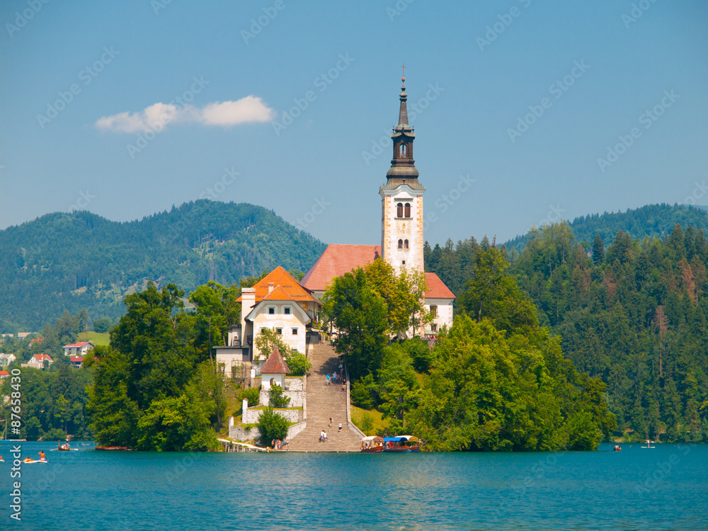 Bled lake with island and church