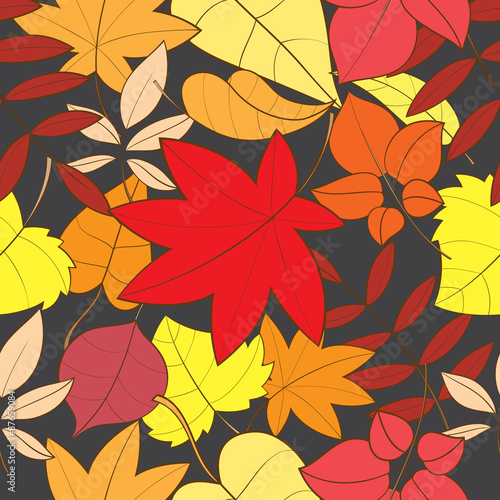 Seamless pattern with autumn leaves on a dark background.