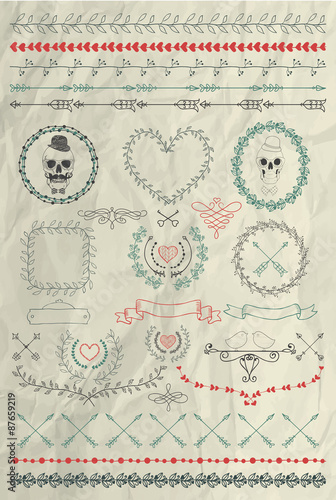 Vector Hand Drawn Seamless Borders on Crumpled Paper
