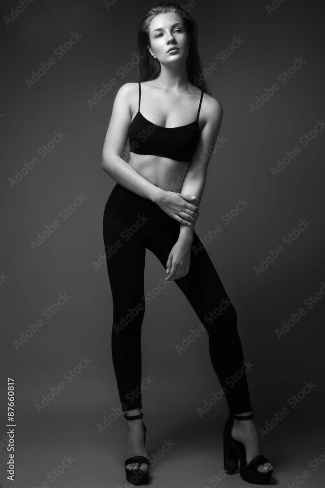 sexy fashion model with long hair, young European attractive sexy fashion model with long hair, young European attractive