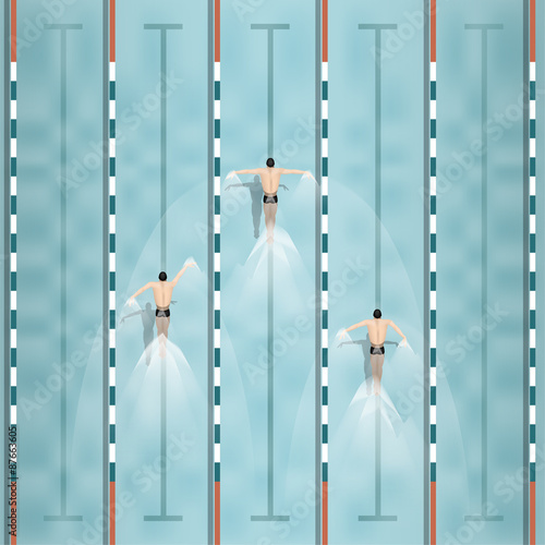 vector of swimmers are swimming in swimming pool,top view