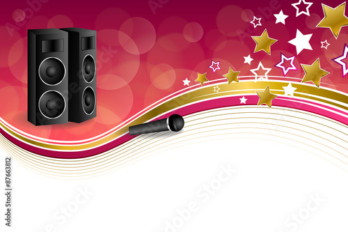 Background abstract karaoke microphone loudspeaker star pink yellow gold ribbon frame illustration vector