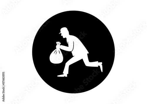 Black and white thief icon on white background