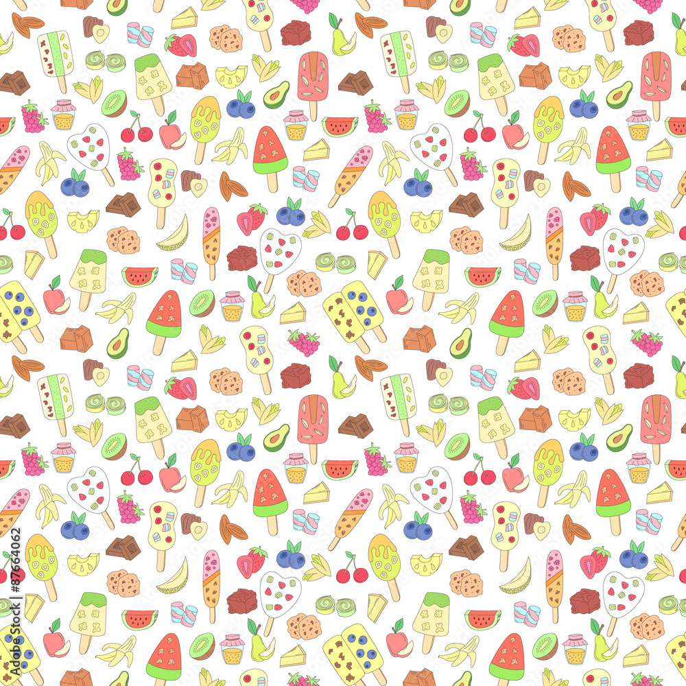 doodle ice cream, fruits, berry, sweets pattern doodle ice cream, fruits, berry, sweets pattern