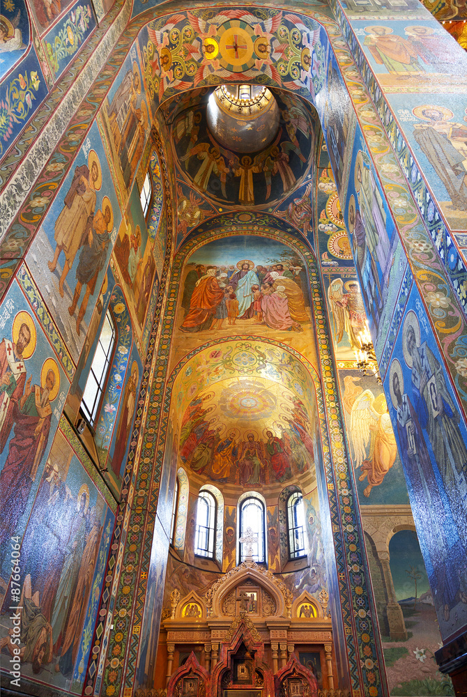  Interior of the Church of the Savior on Spilled Blood in St. Petersburg, Russia.