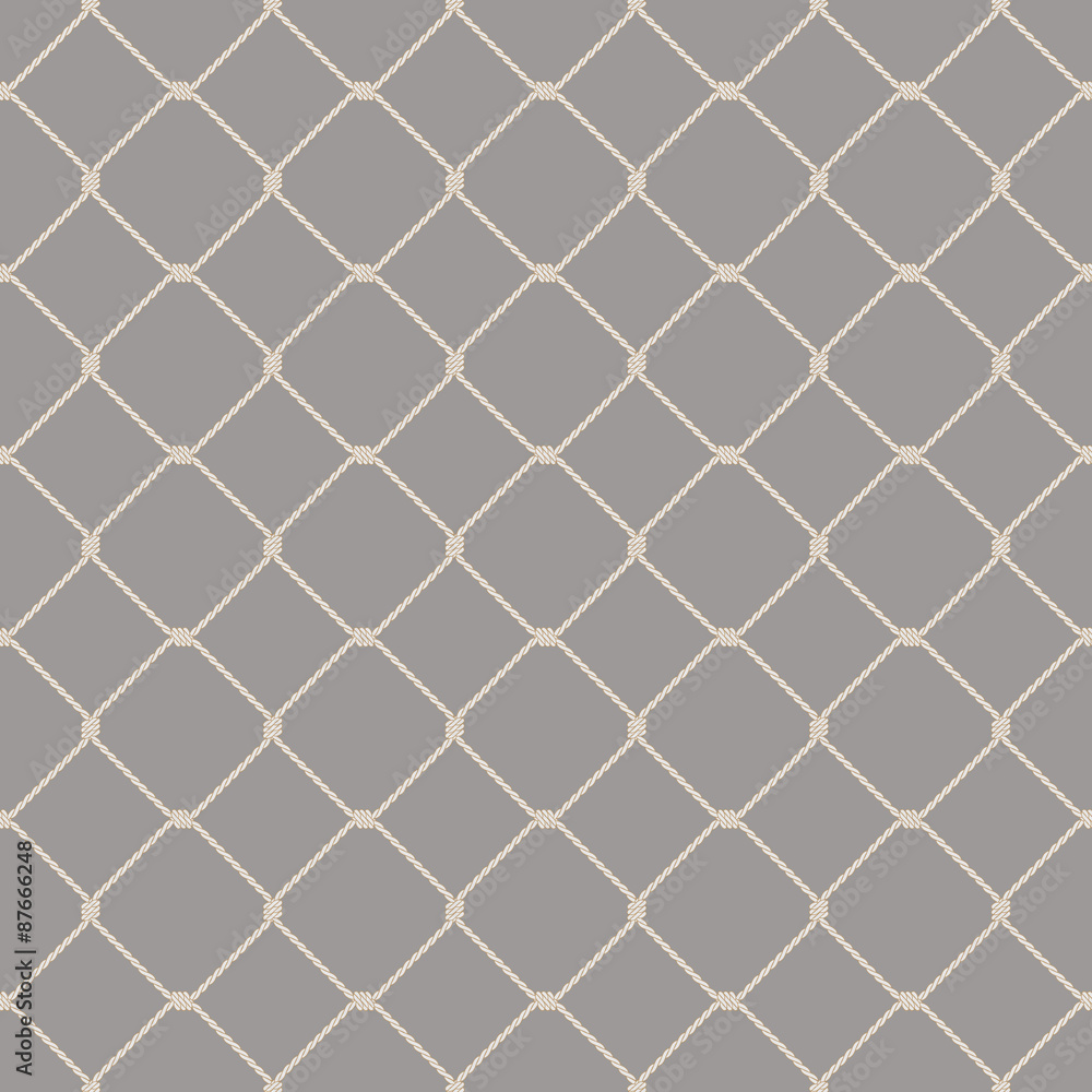 Fototapeta premium Nautical rope seamless fishnet pattern on gray background
