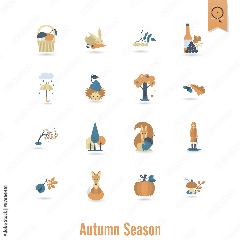 Fototapeta premium Set of Flat Autumn Icons