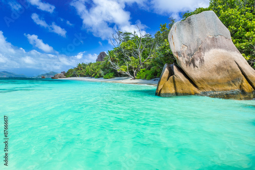 Anse Source d'Argent - Beautiful beach on tropical island La Digue in Seychelles