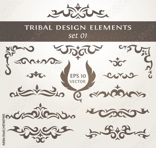 Design elements in tribal style. Collection of Decorative borders.