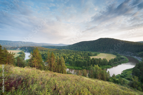 Panoramic view of river Belaya, Baskortostan, Urals, Russia © ilyaska