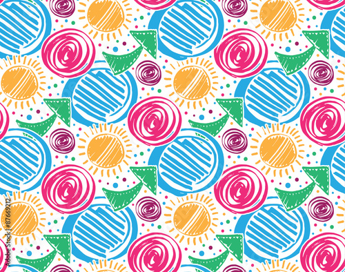 Vector colorful seamless pattern with marker textured elements.