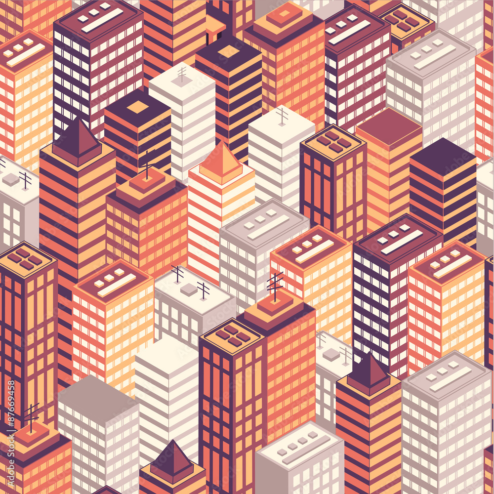 Colorful flat isometric city seamless pattern. Colorful flat isometric city seamless pattern.