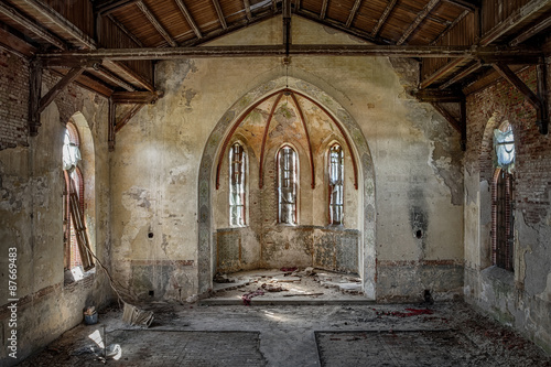 The hollow interior of an old Christian church