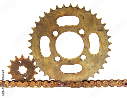 Old metal gears isolated on a white background