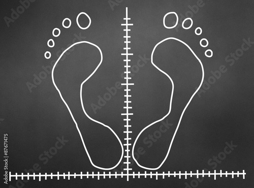 Concept of first step of the journey - planning the right direction; measure your static center of gravity and equilibrum. photo