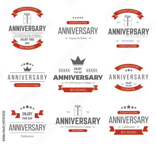 Vector set of anniversary signs, symbols. Design elements collection. 